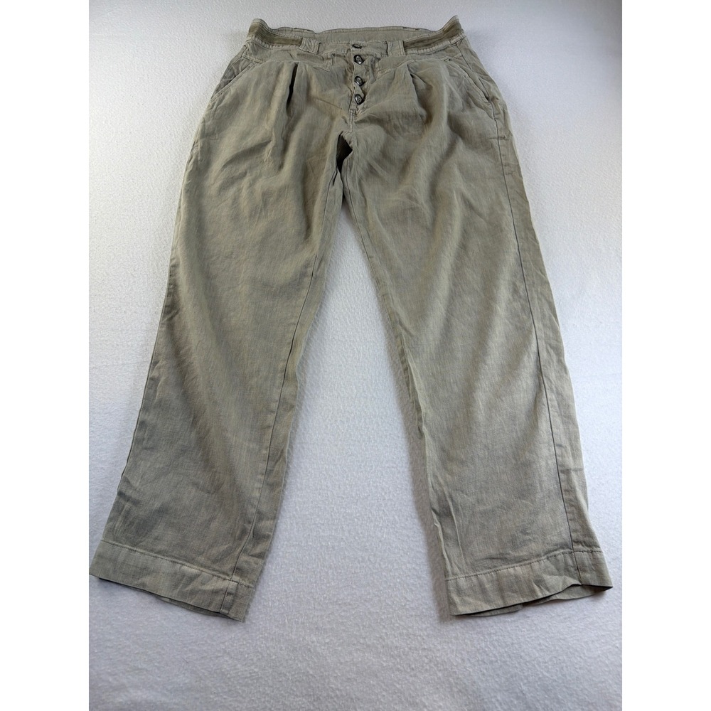 Sundance Khaki Linen Blend Pleated Button Fly Trousers Pants Tan Womens 10